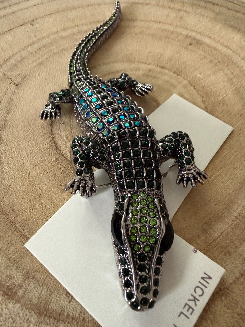 NWT 6” Crystal Alligator Reptile Pin/Brooch - Nickel Free jointed